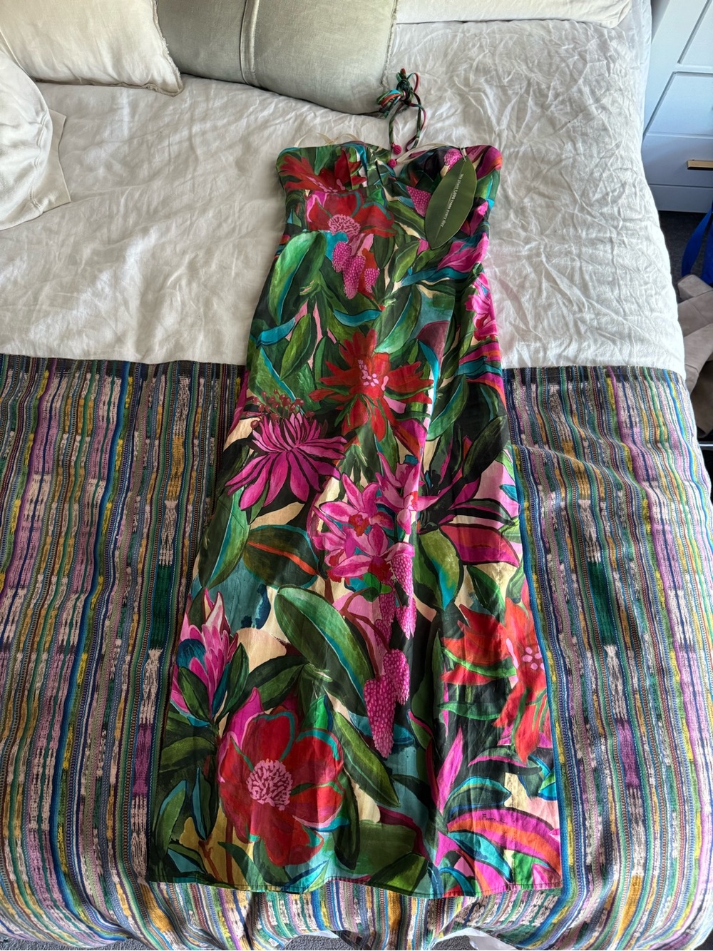 NWT FARM Rio Tropical Floral Dress in Green, Pink, Red